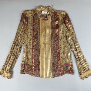 Vintage The Silk Farm Silk Printed Blouse Long Sleeve Button Front Women's 10
